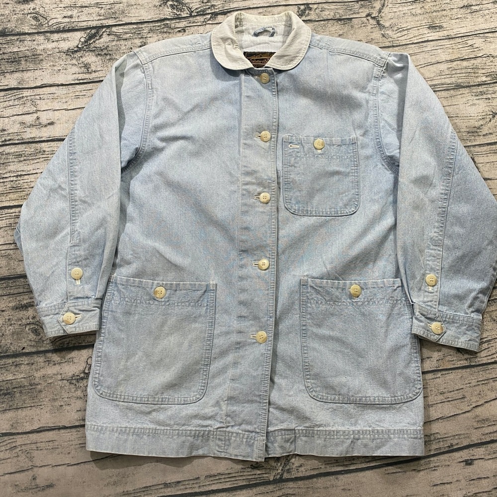 Eddie Bauer Womens S 80s 90s Denim Chore Coat Barn Jacket Shacket Lightweight